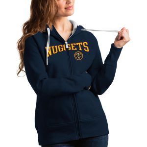 Antigua Denver Nuggets Women's Navy Team Victory Full Fabulous Zip Hoodie