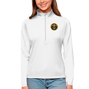 Antigua Denver Nuggets Women's White Tribute Half Trendy Zip Top