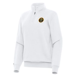 Antigua Denver Nuggets Unique Women's White Victory Quarter Zip Sweatshirt