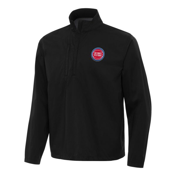 Antigua Detroit Pistons Black Brisk Quarter Fabulous Zip Windbreaker