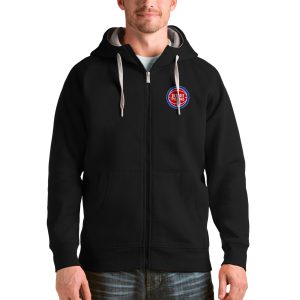 Antigua Detroit Pistons Black Unique Logo Victory Full Zip Hoodie