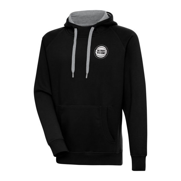 Antigua Detroit Pistons Black Metallic Logo Victory Pullover Hoodie Premium