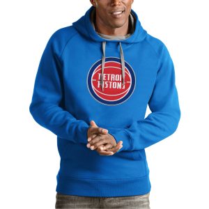 Antigua Detroit Pistons Blue Team Logo Unique Victory Pullover Hoodie