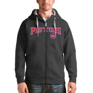Antigua Detroit Pistons Charcoal Victory Unique Full Zip Hoodie