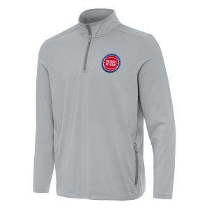 Antigua Detroit Pistons Gray Perilous Quarter Zip Sweatshirt Stylish