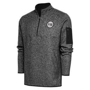 Antigua Detroit Pistons Heather Black Metallic Logo Unique Fortune Quarter Zip Pullover