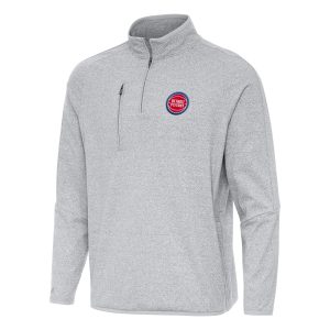 Antigua Detroit Pistons Heather Gray Certain Quarter Gorgeous Zip Tri Blend Sweatshirt
