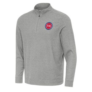 Antigua Detroit Pistons Heather Trendy Gray Subtle Quarter Zip Sweatshirt