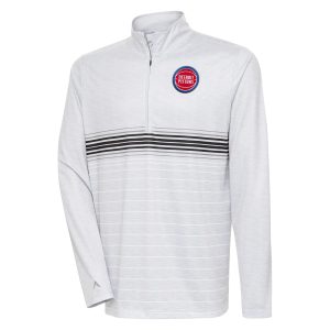 Antigua Detroit Pistons Heather Gray/Black Chic Bullseye Quarter Zip Pullover Top