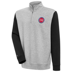 Antigua Detroit Pistons Heather Gray/Black Victory Fabulous Colorblock Quarter Zip Pullover Top