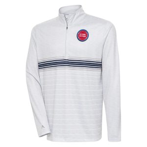 Antigua Detroit Pistons Heather Eye - catching Gray/Navy Bullseye Quarter Zip Pullover Top
