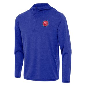 Antigua Detroit Pistons Heather Premium Royal Tidy Quarter Zip Hoodie