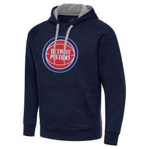 Antigua Detroit Pistons Navy Big & Tall Victory Eye - catching Raglan Pullover Hoodie