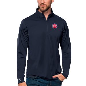 Antigua Detroit Pistons Navy Unique Tribute Quarter Zip Pullover Top
