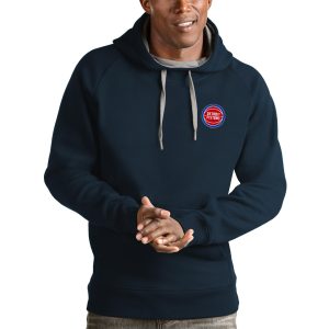 Antigua Detroit Unique Pistons Navy Victory Pullover Hoodie