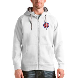 Antigua Chic Detroit Pistons White Logo Victory Full Zip Hoodie