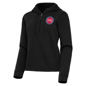 Antigua Detroit Pistons Women's Black Unique Contemporary Quarter Zip Hoodie