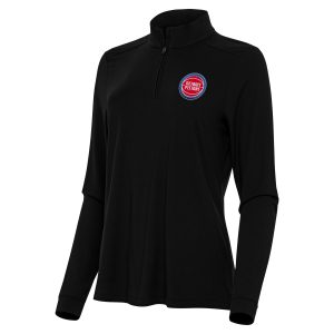Antigua Fabulous Detroit Pistons Women's Black Intent Quarter Zip Top
