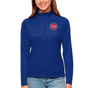 Antigua Detroit Pistons Women's Blue Tribute Half Premium Zip Top
