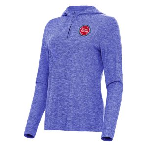 Antigua Detroit Pistons Women's Heather Blue Stylish Daybreak Quarter Zip Hoodie