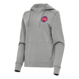 Antigua Detroit Pistons Unique Women's Heather Gray Justice Pullover Hoodie
