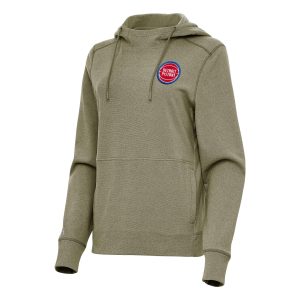 Antigua Detroit Pistons Women's Heather Olive Fabulous Justice Pullover Hoodie