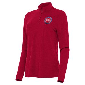 Antigua Fabulous Detroit Pistons Women's Heather Red Bright Quarter Zip Top