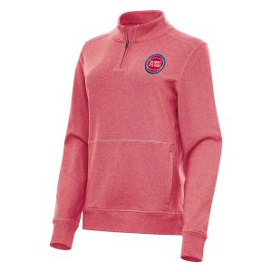 Antigua Unique Detroit Pistons Women's Heather Red Crush Quarter Zip Fleece Sweatshirt