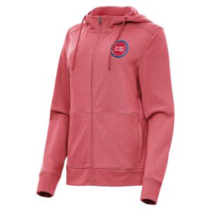 Antigua Chic Detroit Pistons Women's Heather Red Seeker Full Zip Hoodie Jacket