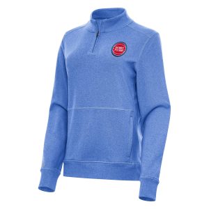 Antigua Detroit Pistons Women's Heather Royal Crush Quarter Zip Fleece Sweatshirt Unique
