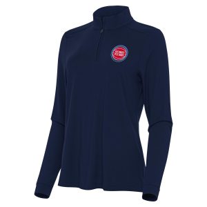 Antigua Stylish Detroit Pistons Women's Navy Intent Quarter Zip Top