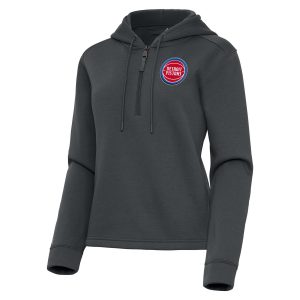 Antigua Detroit Pistons Women's Chic Pewter Contemporary Quarter Zip Hoodie