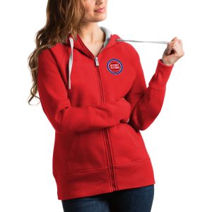 Antigua Detroit Pistons Women's Chic Red Victory Full Zip Hoodie