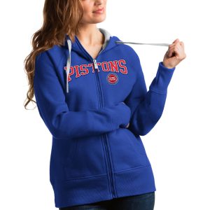 Antigua Detroit Pistons Women's Royal Team Victory Full Zip Elegant Hoodie