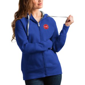 Antigua Detroit Pistons Women's Royal Victory Full Zip Premium Hoodie