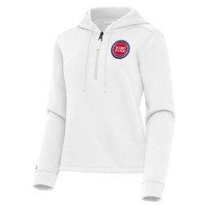 Antigua Detroit Pistons Women's White Contemporary Quarter Zip Stylish Hoodie