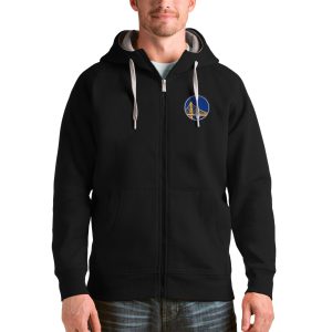 Antigua Golden State Warriors Black Logo Stylish Victory Full Zip Hoodie
