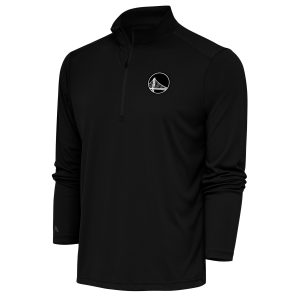 Antigua Golden State Chic Warriors Black Metallic Logo Tribute Quarter Zip Top