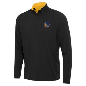 Antigua Golden State Warriors Black/Gold Premium Content Quarter Zip Top