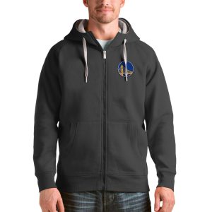 Antigua Golden State Warriors Elegant Charcoal Logo Victory Full Zip Hoodie