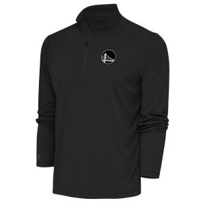 Antigua Golden State Warriors Charcoal Metallic Unique Logo Tribute Quarter Zip Top