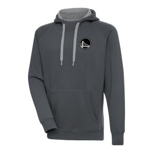 Antigua Golden Trendy State Warriors Charcoal Metallic Logo Victory Raglan Pullover Hoodie