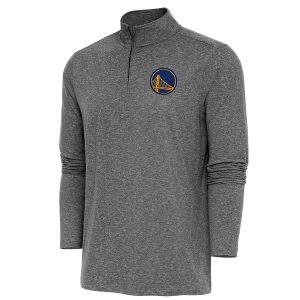 Antigua Golden State Warriors Heather Black Hunk Quarter Elegant Zip Pullover Top