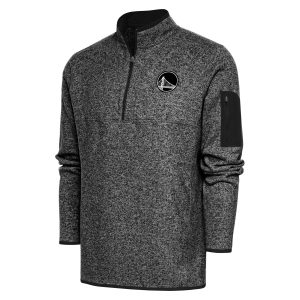 Antigua Golden State Warriors Heather Black Metallic Logo Big & Eye - catching Tall Fortune Quarter Zip Jacket