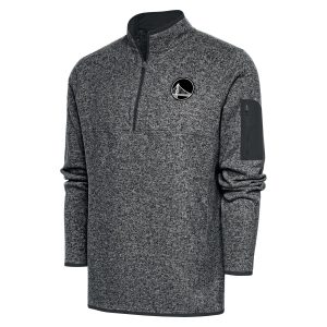 Antigua Golden State Warriors Heather Gray Metallic Trendy Logo Big & Tall Fortune Quarter Zip Jacket