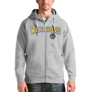 Antigua Golden State Warriors Heathered Gray Victory Full Zip Stylish Hoodie