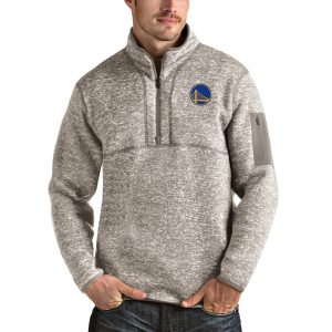 Antigua Golden State Fabulous Warriors Natural Fortune Quarter Zip Pullover Jacket