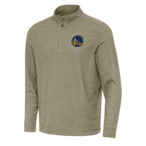 Antigua Golden State Warriors Elegant Olive Subtle Quarter Zip Sweatshirt