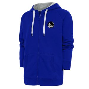 Antigua Golden State Warriors Gorgeous Royal Metallic Logo Victory Raglan Full Zip Hoodie