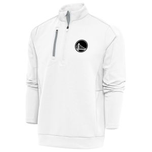Antigua Golden State Warriors White Gorgeous Metallic Logo Generation Quarter Zip Top